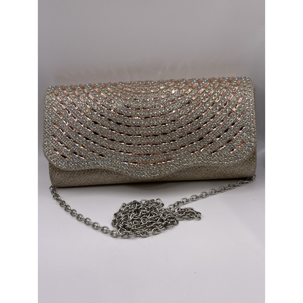 Rhinestone Crystal Evening Clutch Purse Chain Strap Wedding Formal Sparkle